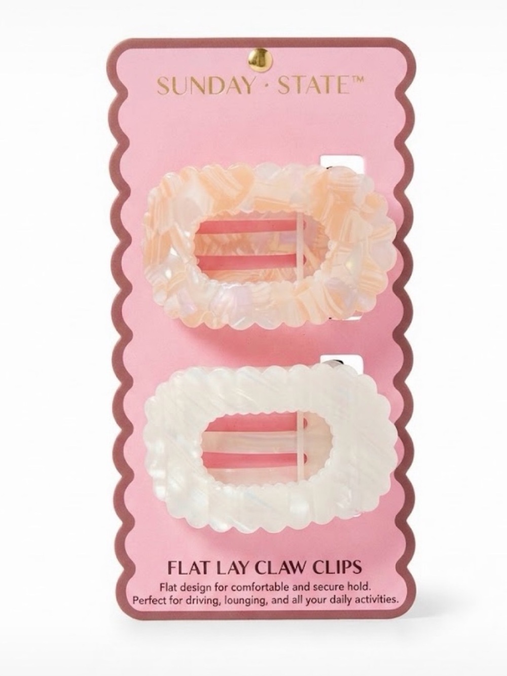 NWT ⚜️💖⚜️ Sunday State Pink & White Flat Lay Claw Hair Clip Set of 2